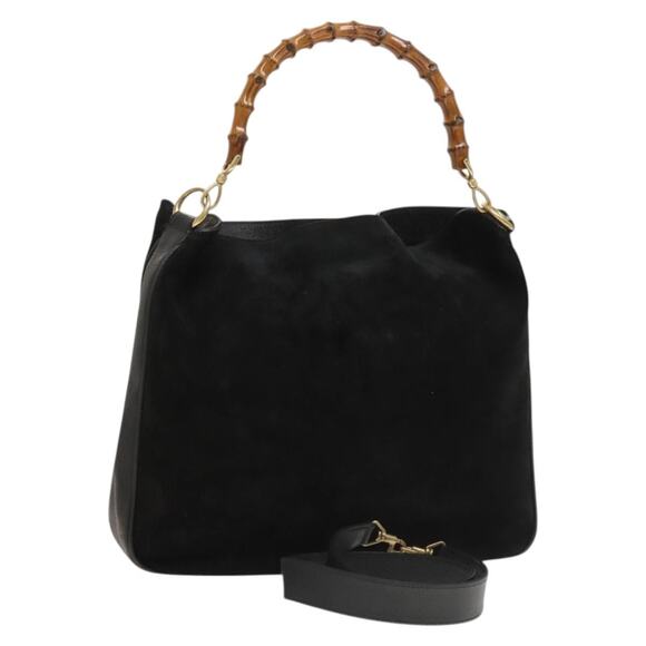 GUCCI Bamboo Hand Bag Suede Black Gold 001 1998 001 1998 - Picture 1 of 12